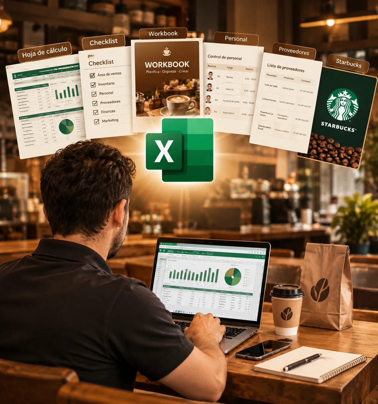 Kit de plantillas para cafeterías: hoja de cálculo, checklist, workbook, control de personal y lista de proveedores
