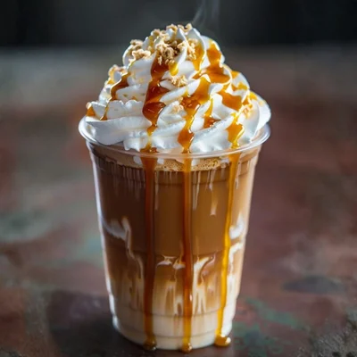 Frapé de café con crema batida y caramelo